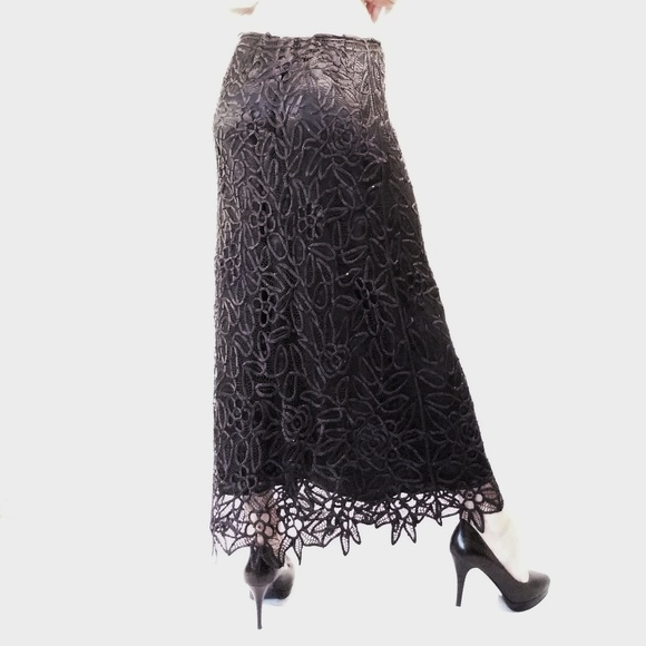 Vintage Black Crochet Silk Beaded Lace Skirt - Picture 2 of 8